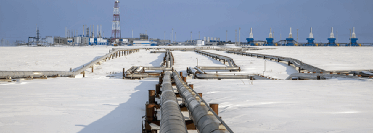 Power of Siberia pipeline against snowy backdrop
