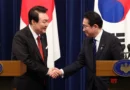 South Korean President Yoon Suk-yeol (left) with Japanese Prime Minister Fumio Kishida in Tokyo on March 16,