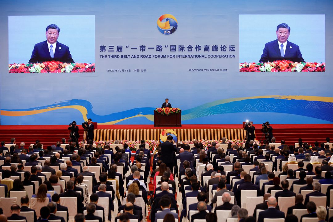 President Xi addressing audience at third BRF